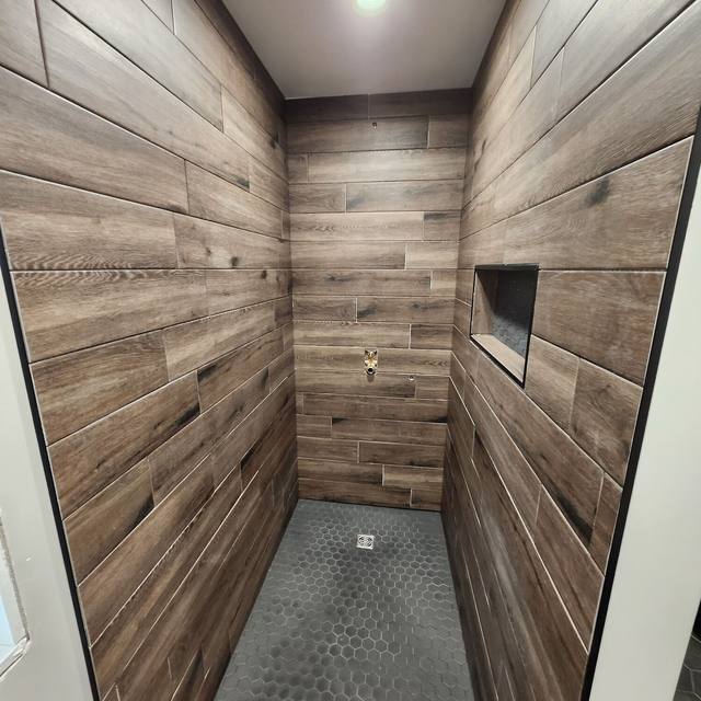 wood-tile shower — Coghill Construction & Renovations
